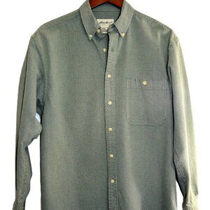 Eddie Bauer Check Shirt M Green White  Button Front Long Sleeve Business Casual